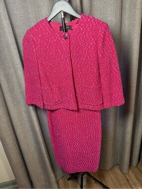 St. John Hot Pink Tweed Jacket & Skirt Set